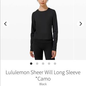 Lululemon Sheer Will Long Sleeve Camo Black Size 8